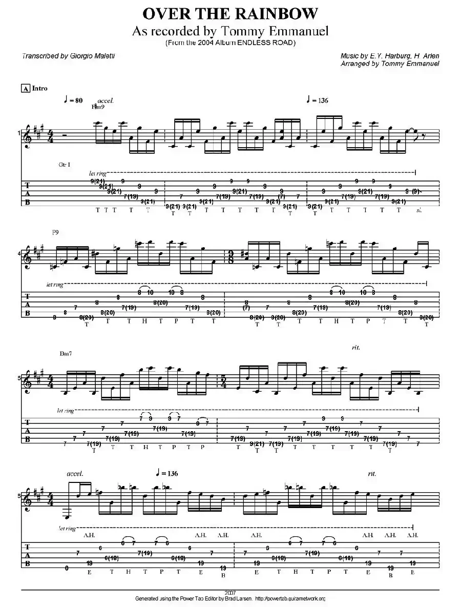 tommy emmanuel：over the rainbow（指弹吉他）