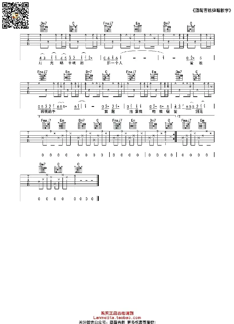 拥抱（C调蓝莓吉他弹唱教学版）