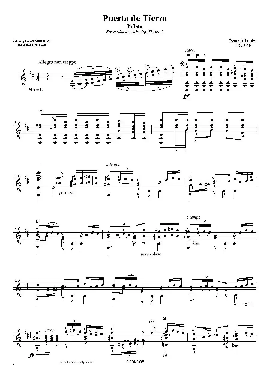  Albeniz Puerta de Tierra（古典吉他）