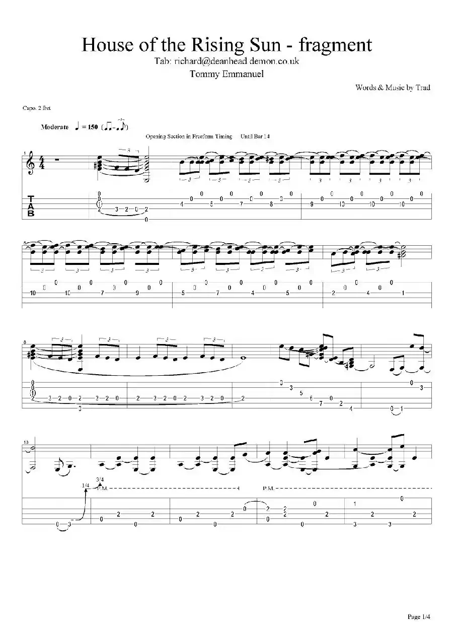 tommy emmanuel：house of the rising sun fragment（指弹吉他）