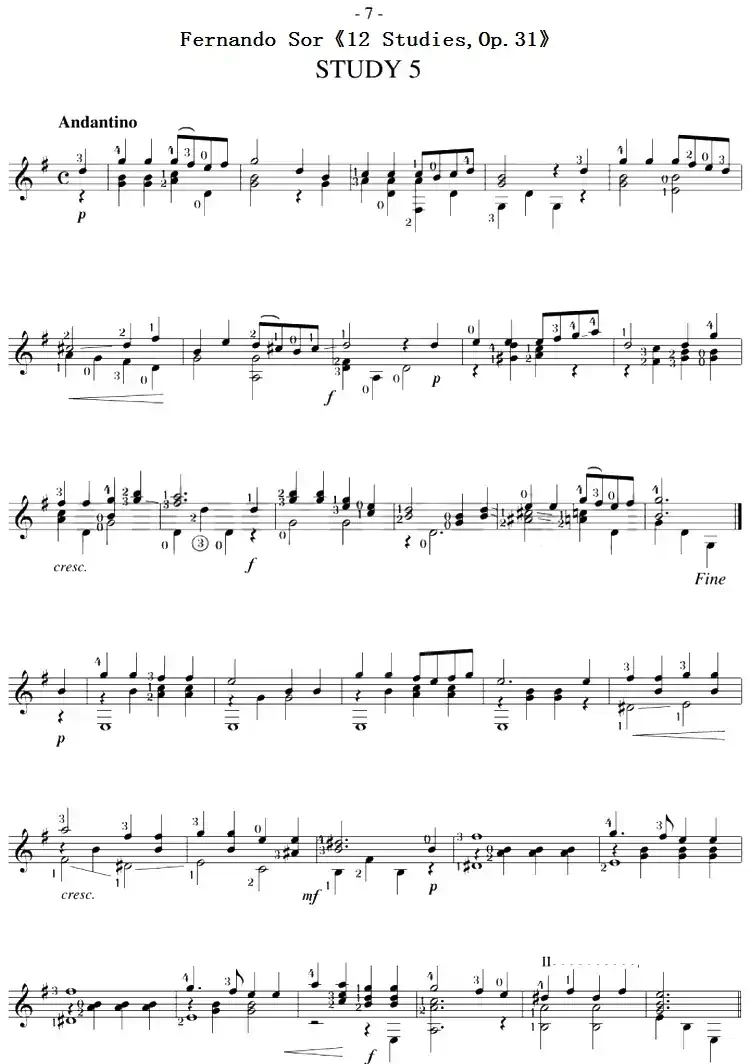 Fernando Sor《12 Studies,Op.31》（STUDY 5）