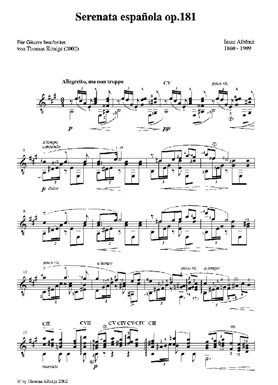 Serenata Espanola Op.181(Besser bekannt als Cadiz der Suite espanola op.47)（古典吉他）