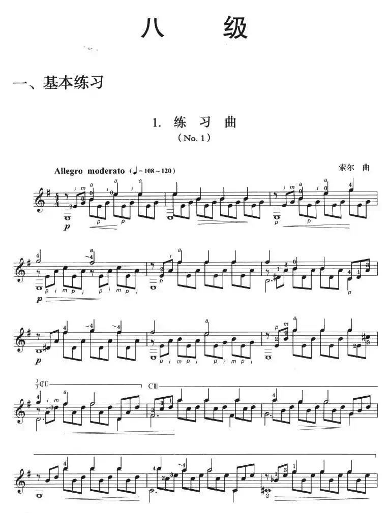 古典吉他考级八级练习曲（2首）