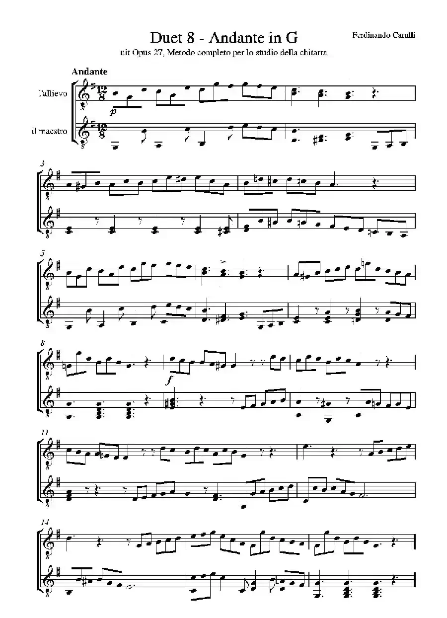 Metodo Completo Op.27-3（古典吉他二重奏练习·8）