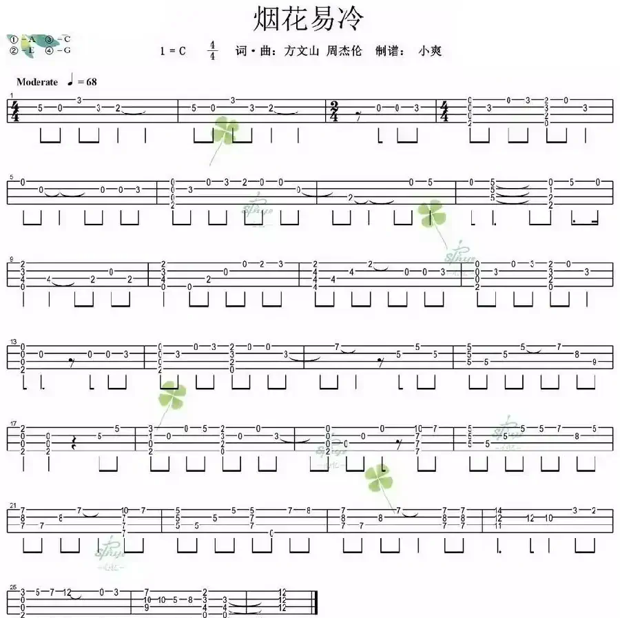 烟花易冷（尤克里里指弹谱）
