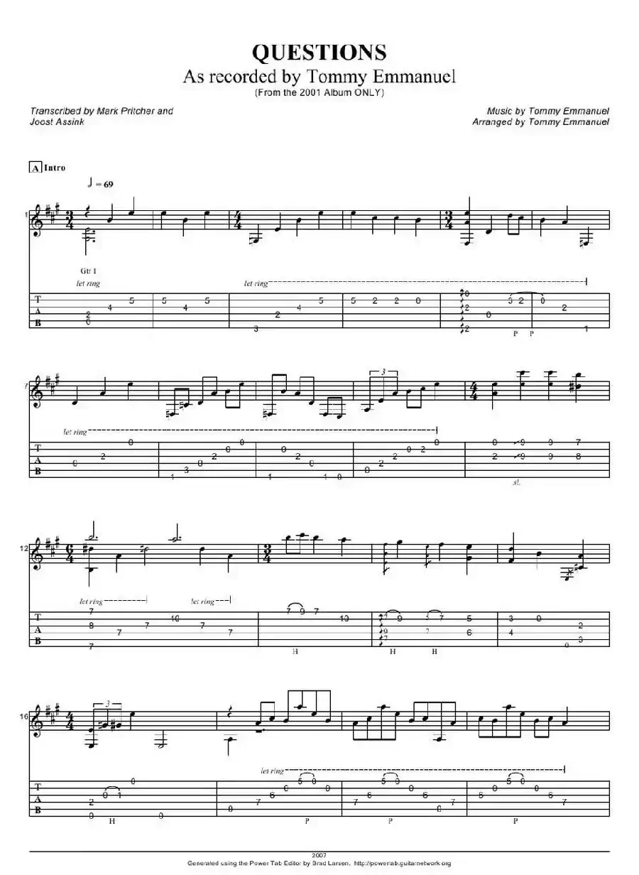 tommy emmanuel： questions（指弹吉它）