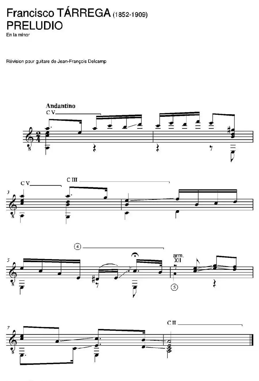 PRELUDIO(En la minor)（古典吉他）