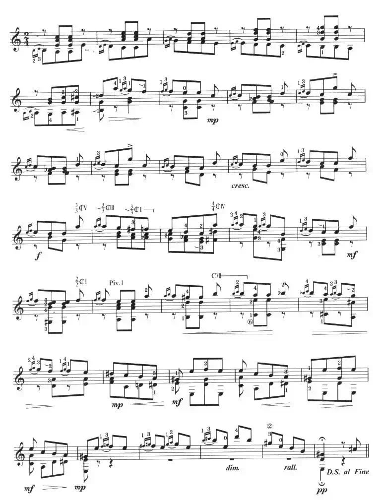 古典吉他考级七级练习曲（2首）