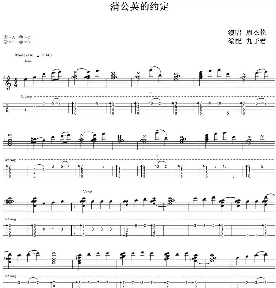 蒲公英的约定（尤克里里指弹谱、丸子君编配版）