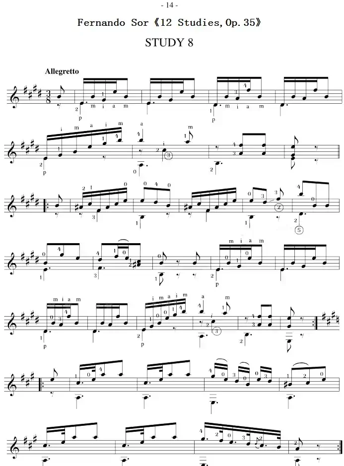 Fernando Sor《12 Studies,Op.35》（STUDY 8）