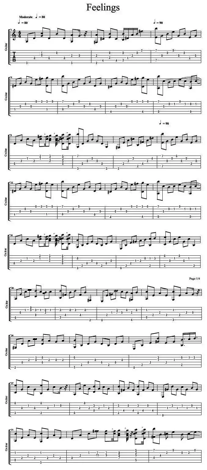 Feelings（指弹吉他谱）