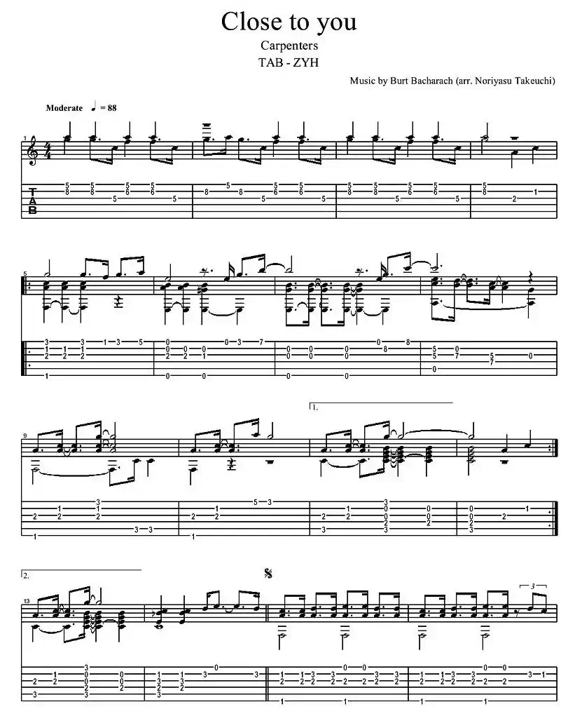 Close to you -Carpenters（指弹谱）