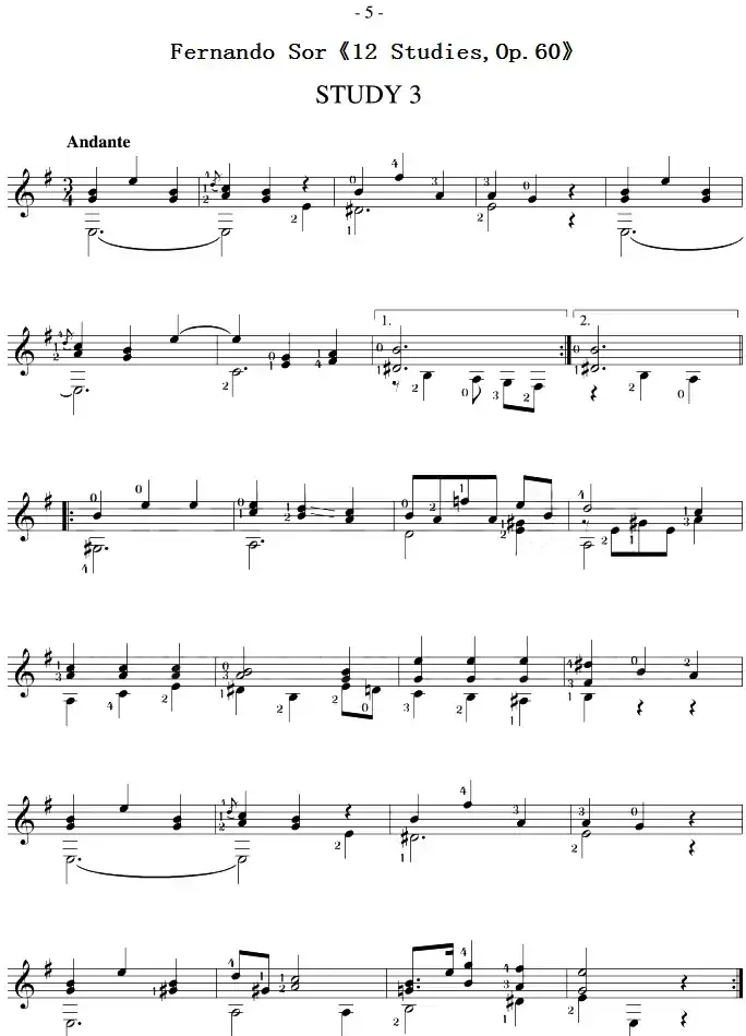 Fernando Sor《12 Studies,Op.60》（STUDY 3）
