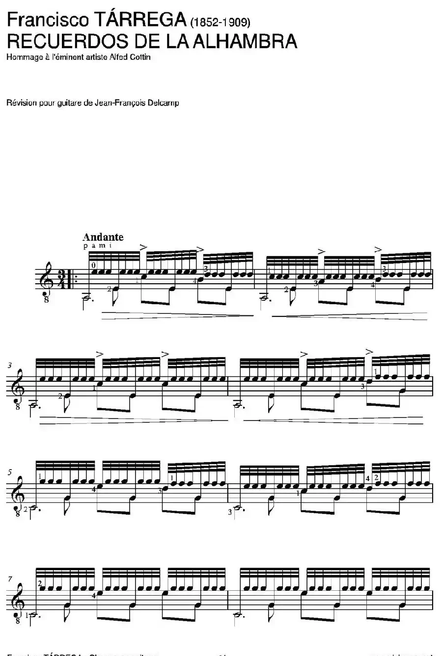 RECUERDOS DE LA ALHAMBRA(Hommage a I'eminent artiste Alfed Cottin)（古典吉他）