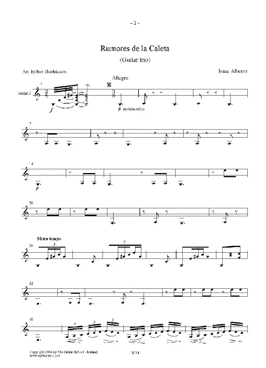 Rumores de la Caleta(Guitar TRIO)（古典吉他）