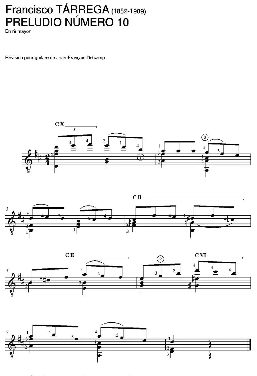 PRELUDIO NUMERO 10(En re mayor)（古典吉他）