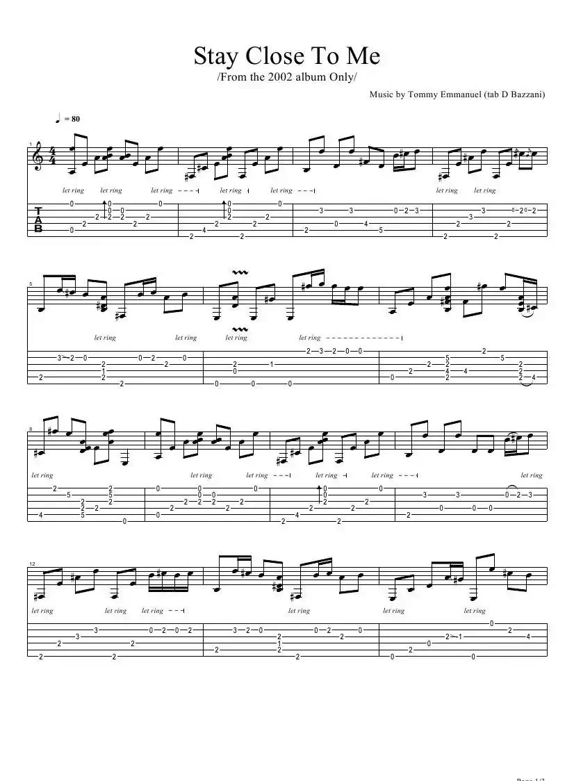 tommy emmanuel：stay close to me（指弹吉它）