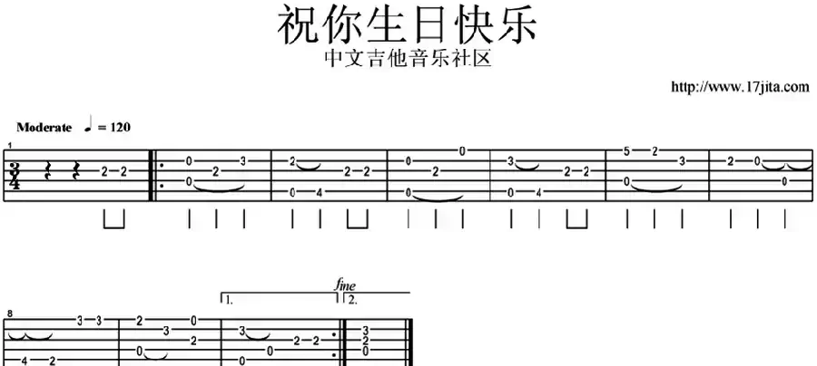 祝你生日快乐（简单版、指弹谱）