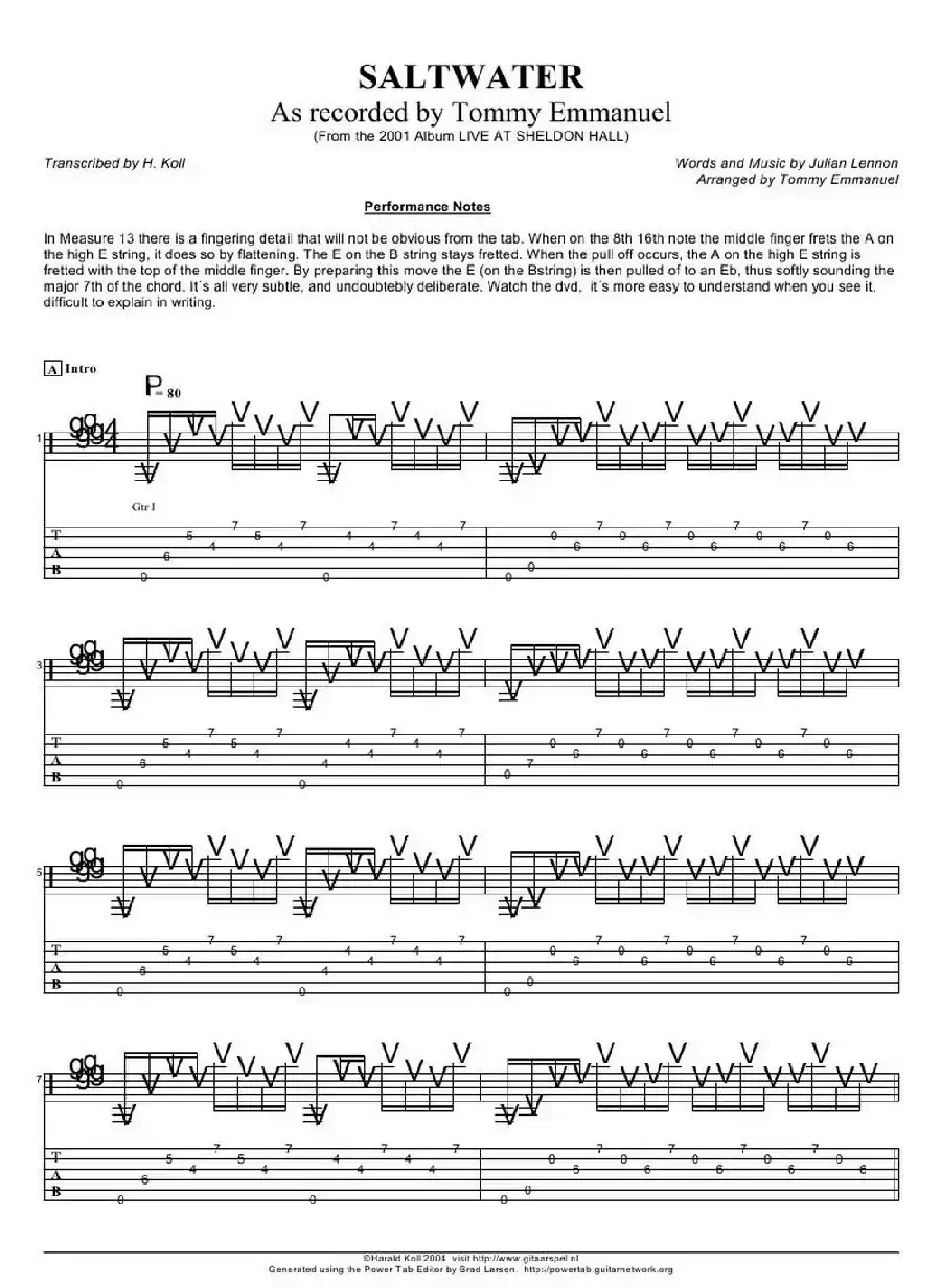 tommy emmanuel： saltwater（指弹吉它）