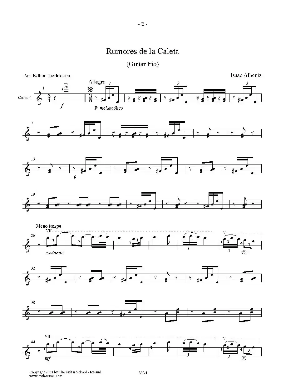 Rumores de la Caleta(Guitar TRIO)（古典吉他）