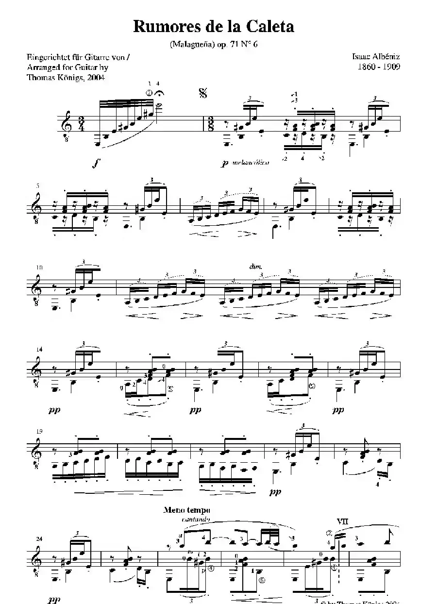 Rumores De La Caleta(No.6 aus 'Recuerdos de Viaje'op.71)（古典吉他）
