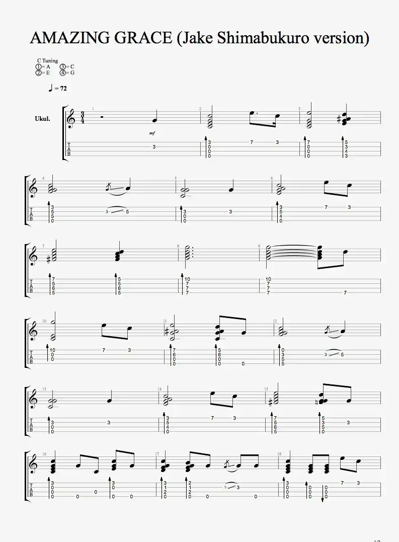 Amazing Grace（奇异恩典）（尤克里里指弹谱）