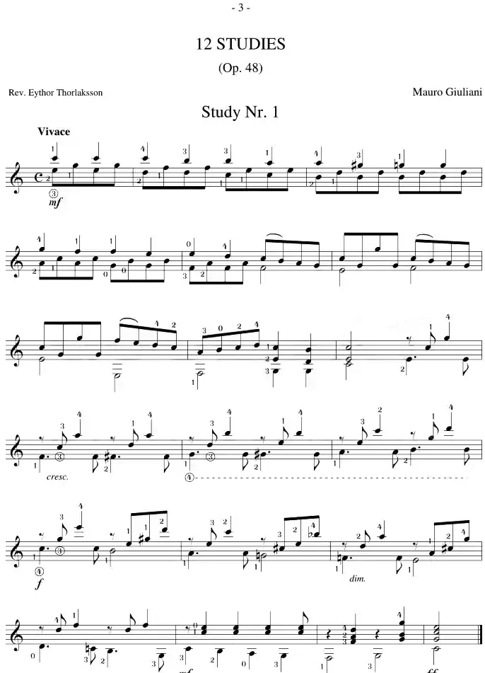 Mauro Giuliani《12 Studies,Op.48》（STUDY 1）