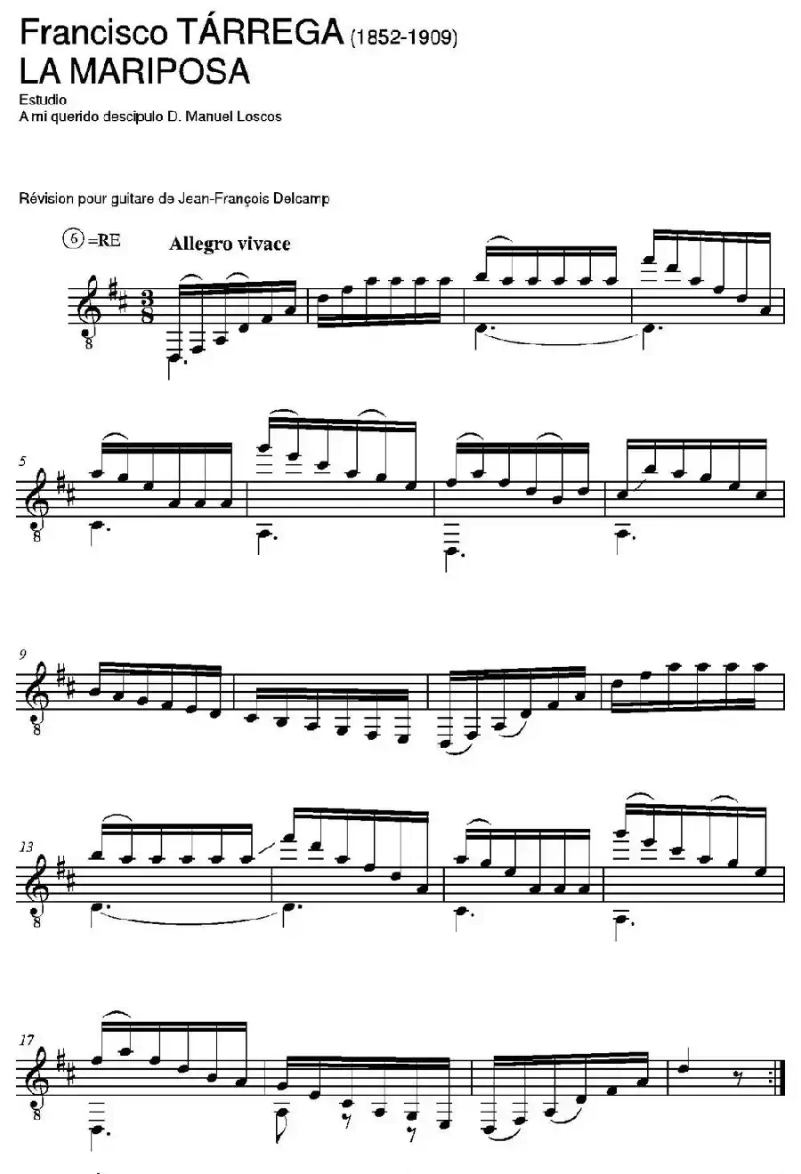 LA MARIPOSA(Estudio A mi querido descipulo D. Manuel Loscos)（古典吉他）