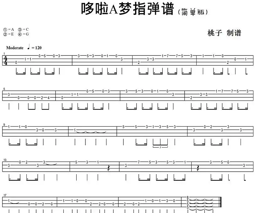 哆啦A梦（尤克里里指弹谱、简单版）
