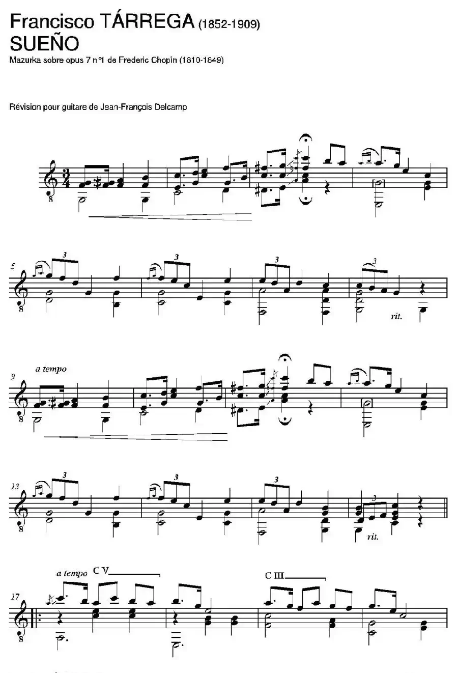 SUENO(Mazurka sobre opus 7 n1 de Frederic Chopin)（古典吉他）