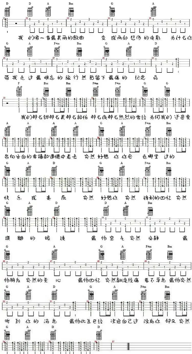 突然好想你（尤克里里弹唱谱）
