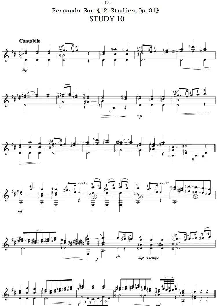 Fernando Sor《12 Studies,Op.31》（STUDY 10）