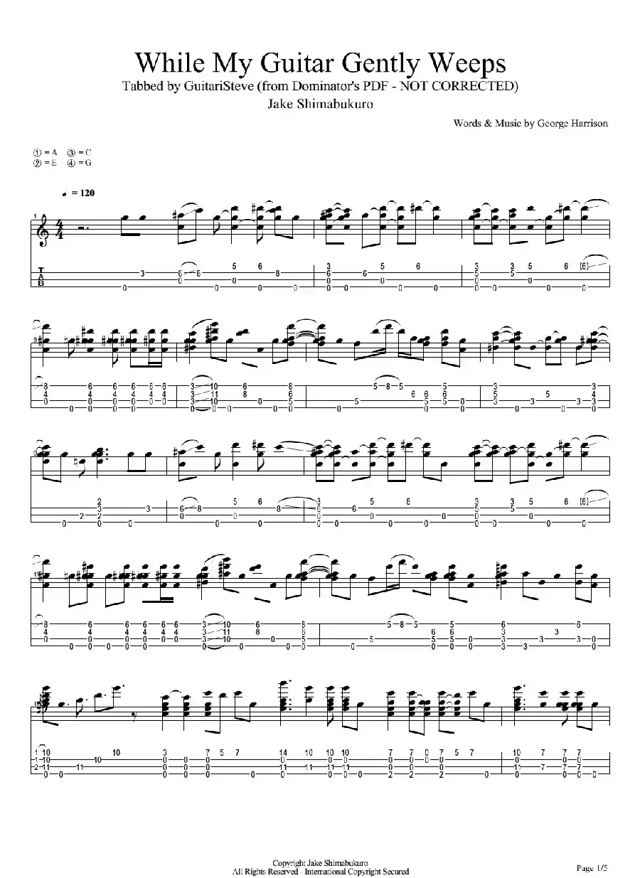 While My Guitar Gently Weeps（尤克里里指弹谱）