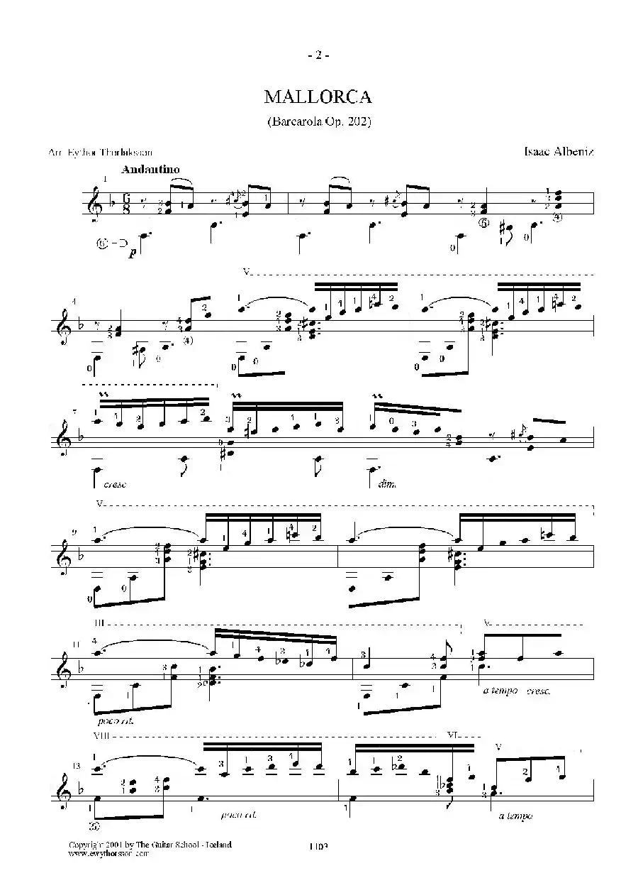 Mallorca(Barcarola Op.202)（古典吉他）