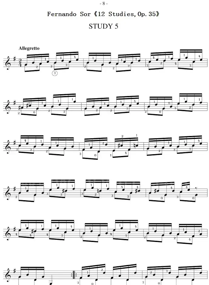 Fernando Sor《12 Studies,Op.35》（STUDY 5）