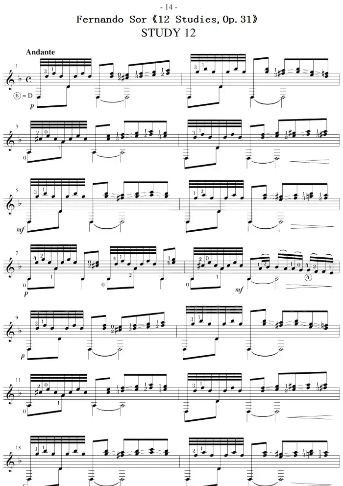 Fernando Sor《12 Studies,Op.31》（STUDY 12）