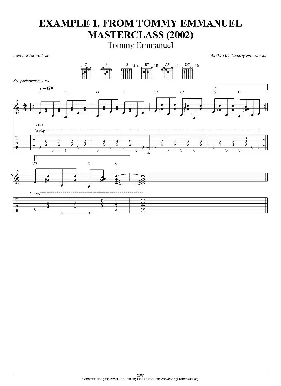 tommy emmanuel：masterclass example-1（指弹吉他）