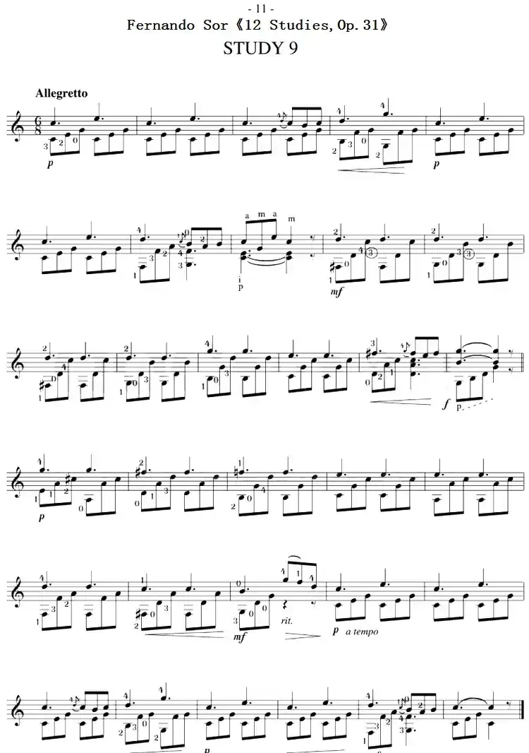 Fernando Sor《12 Studies,Op.31》（STUDY 9）