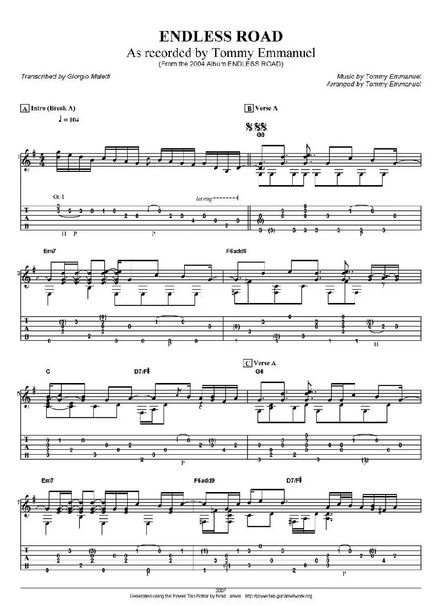 tommy emmanuel：endless road（指弹吉他）