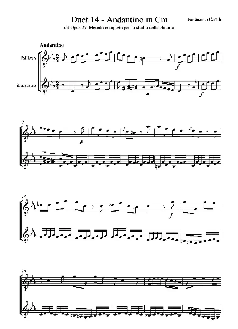 Metodo Completo Op.27-3（古典吉他二重奏练习·14）