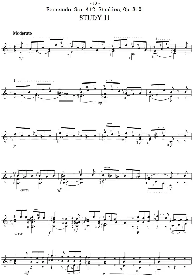 Fernando Sor《12 Studies,Op.31》（STUDY 11）