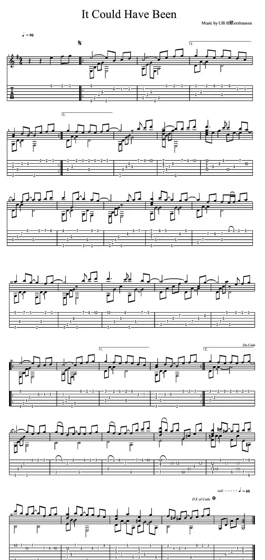 It Could Have Been（指弹谱）