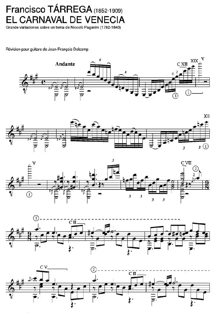 EL CARNAVAL DE VENECIA(Grande variaciones sobre un tema de Niccolo Paganini)（古典吉他）