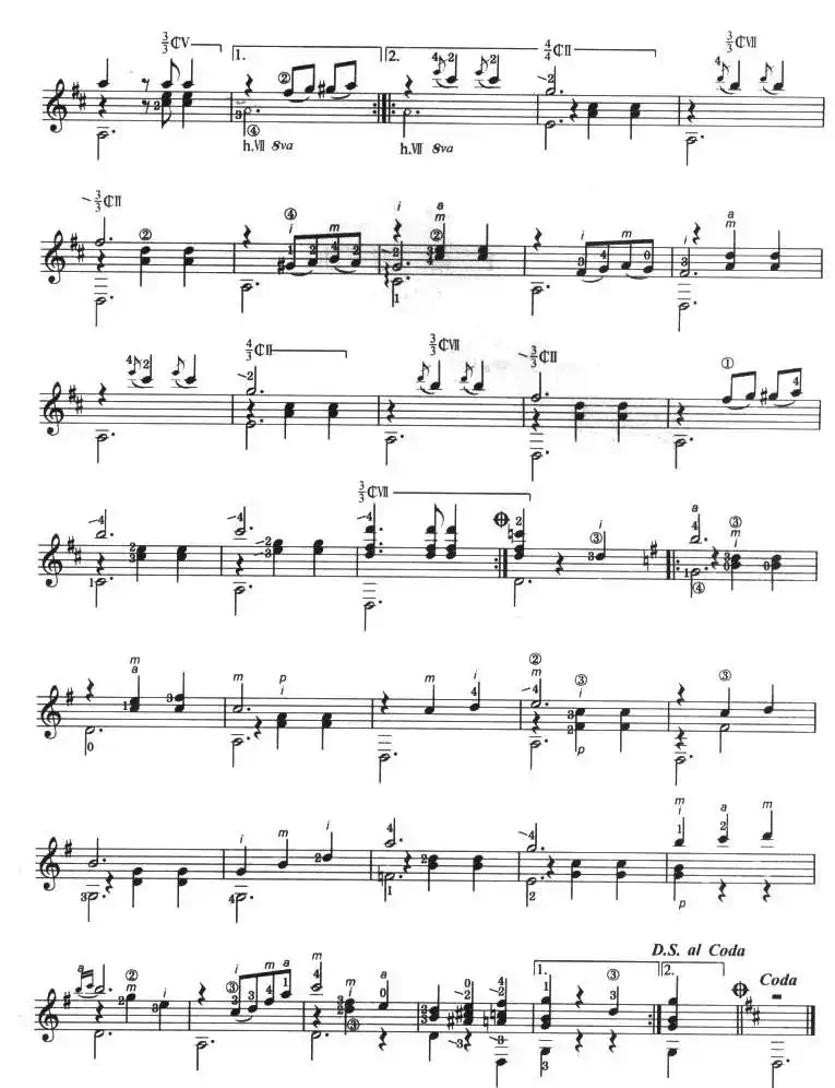 古典吉他考级七级外国乐曲C组（4、D大调华尔兹）