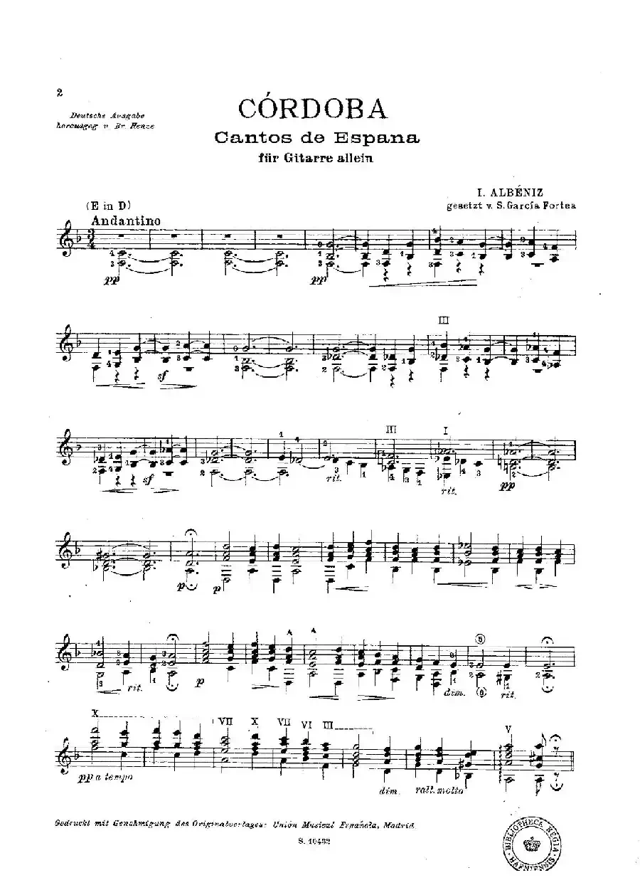Cordoba(Cantos de Espana)（古典吉他）