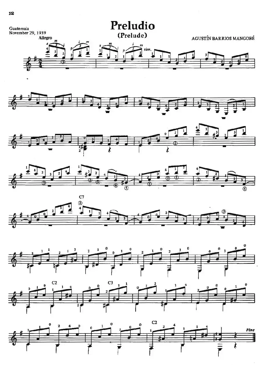Preludio（前奏曲）（古典吉他）
