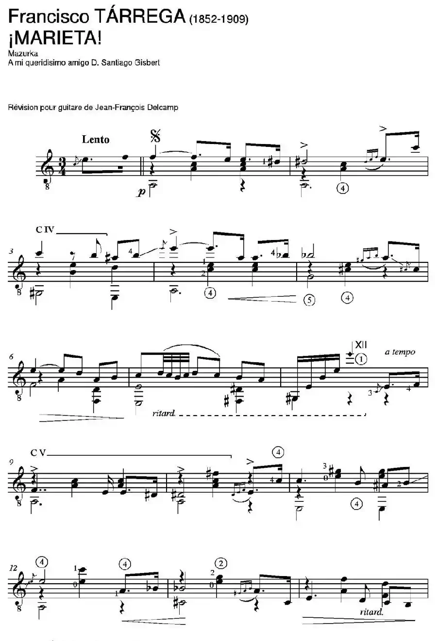 iMARIETA!(Mazurka A mi queridisimo amigo D.Santiago Gisbert)（古典吉他）