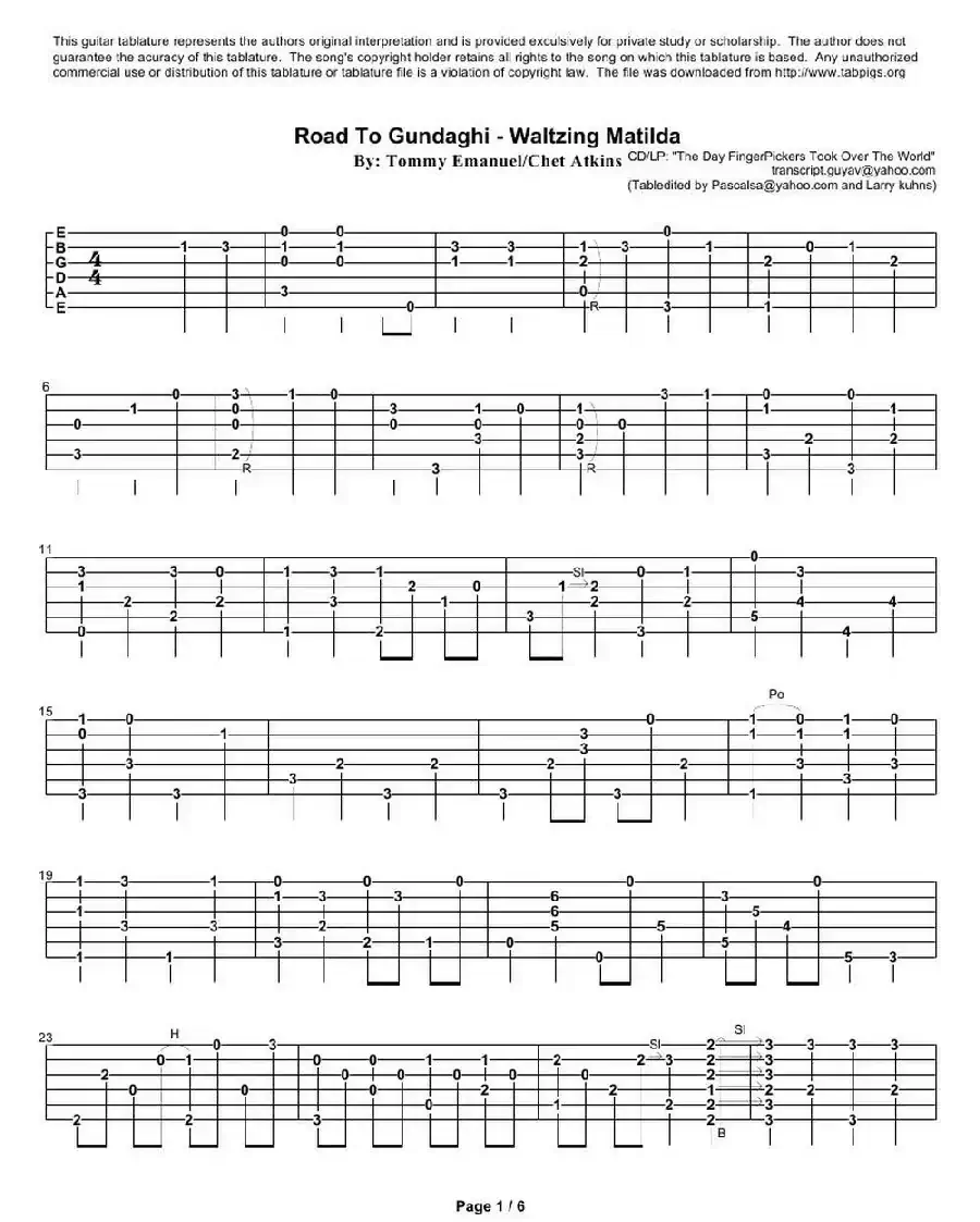 tommy emmanuel： road to gundaghi waltzing matilda（指弹吉它）