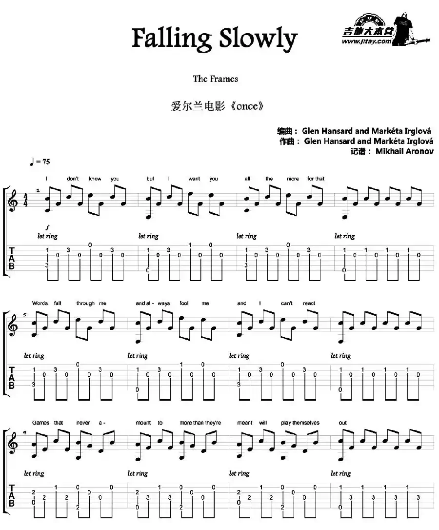 Falling Slowly(爱尔兰音乐电影《once》主题曲)