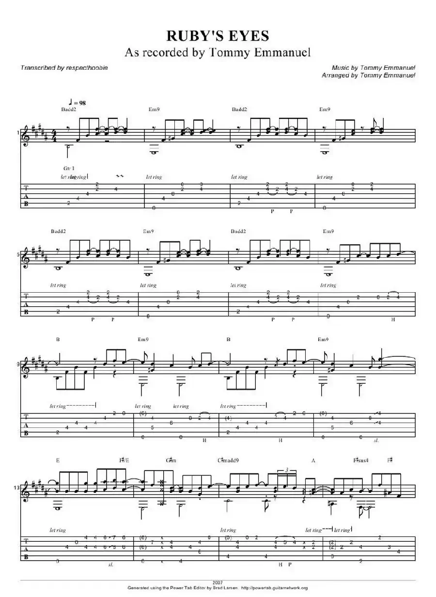 tommy emmanuel： rubys eyes（指弹吉它）